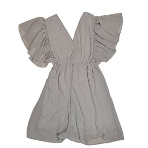 Medium Gray Textured swiss Ruffled Polyester dress w/ butterfly sleeves NWOT [44